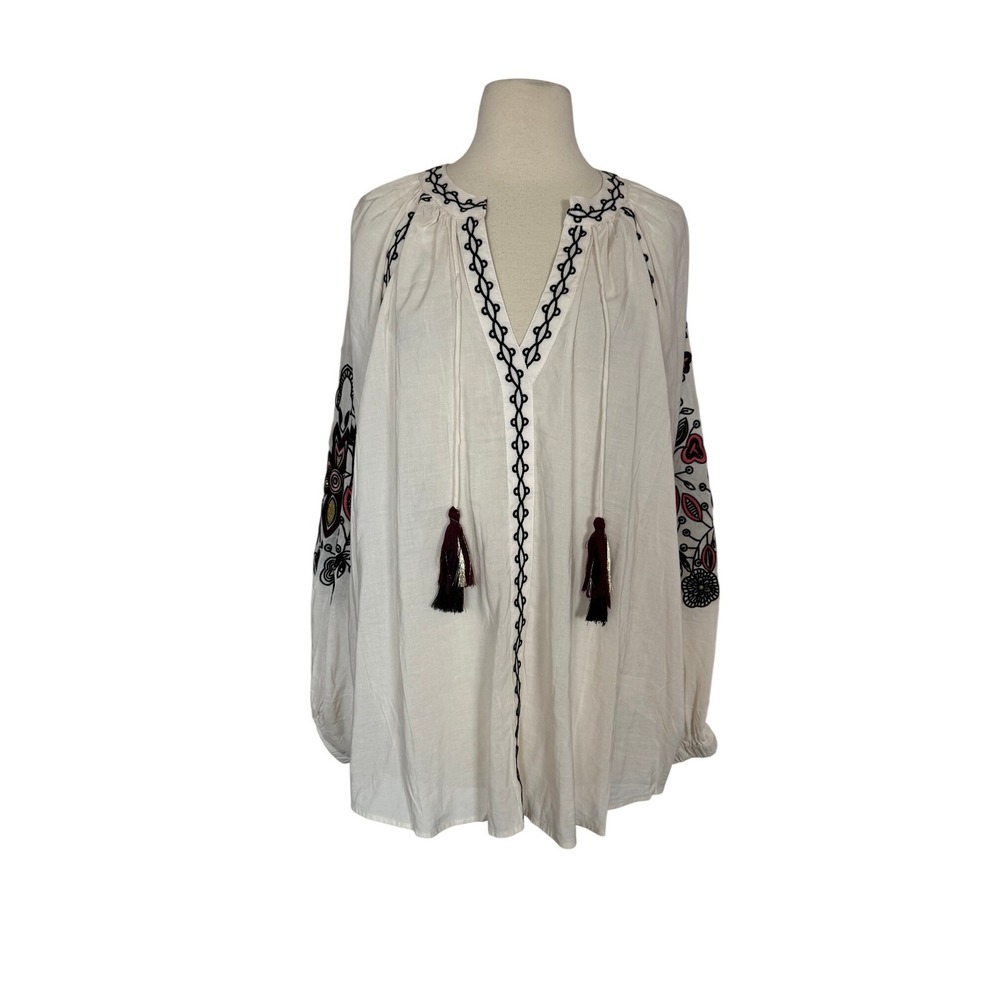 Philosophy Republic Clothing Womens Cream Embroidered Balloon Sleeve Peasant Top